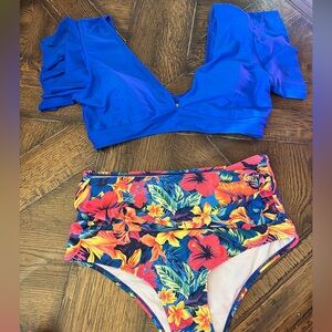 Women’s high rise bikini floral blue XL